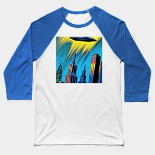 Flying Saucer over Metropolis Baseball T-Shirt